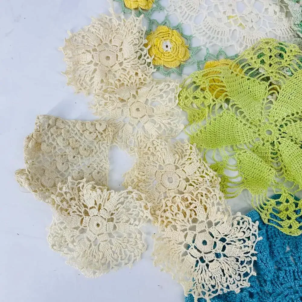 Lot of 20 Vintage Handmade Crochet Doilies Mixed Colors Floral Cottagecore Craft